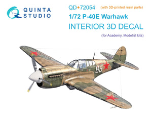 Intérieur imprimé en 3D et coloré sur papier décalcomanie Quinta Studio QD+72054 P-40E Warhawk (Academy/Modelist) (avec pièces en résine imprimées en 3D) 1/72