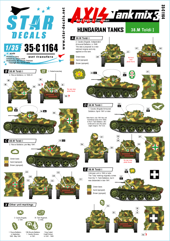 Star Decals 35-C1164 Axis Tank Mix n° 3. 38.M Toldi I 1/35 