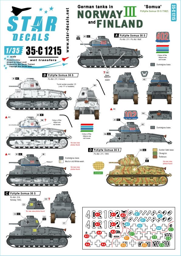 Star Decals 35-C1215 Chars allemands en Norvège et en Finlande # III 1/35