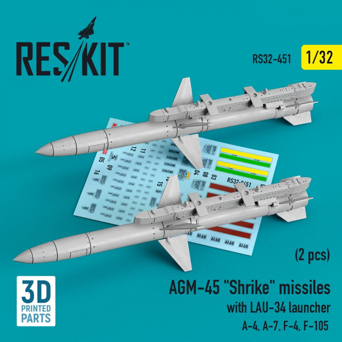 MISSILES AGM-45 « SHRIKE » RESKIT RS32-0451 AVEC LANCEUR LAU-34 (2 PIÈCES) (IMPRIMÉ EN 3D) 1/32