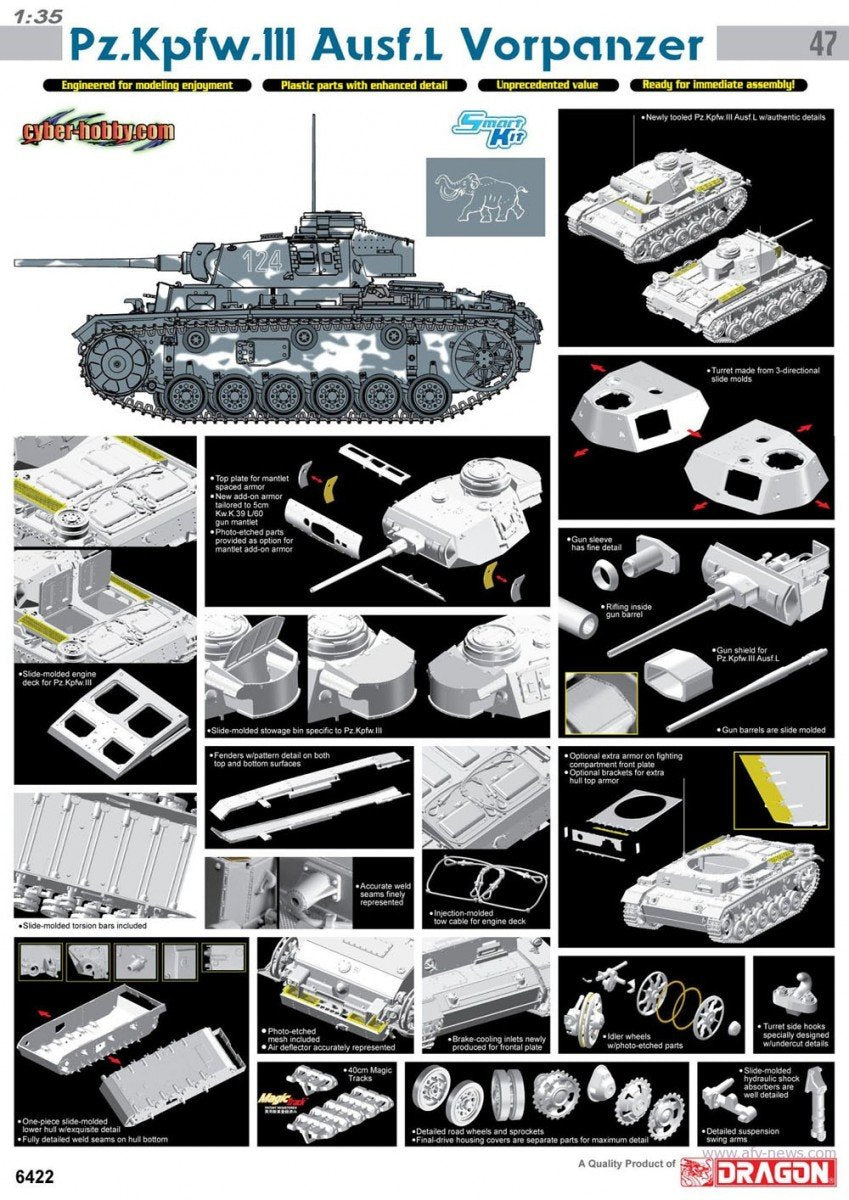 Cyber ​​​​Hobby 6422 Pz.Kpfw.III Ausf.L Vorpanzer (1/35) – immagine 2