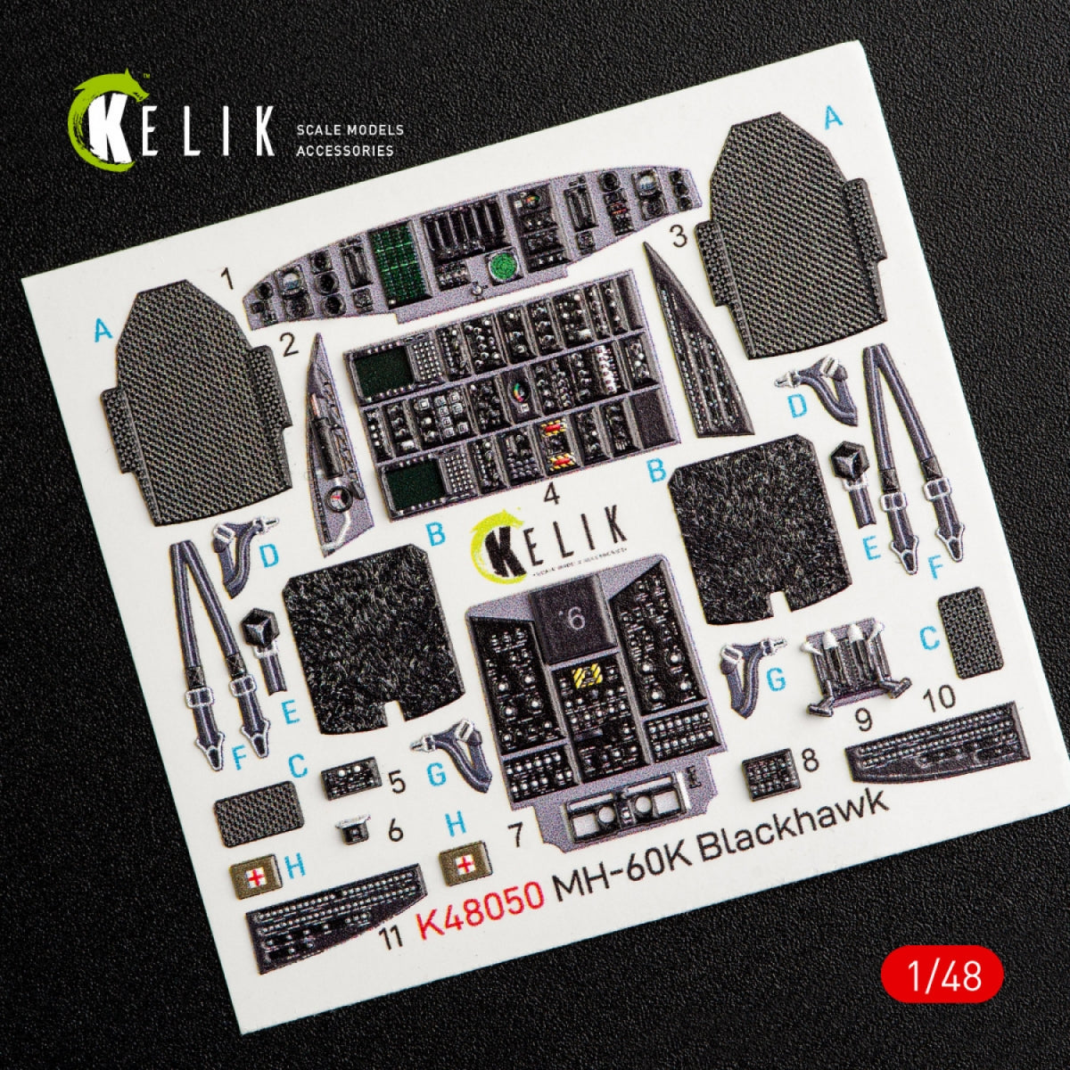 KELIK K48050 MH-60K BLACK HAWK DÉCALCOMANIES 3D INTÉRIEURES POUR MAQUETTE ITALERI 2666 1/48