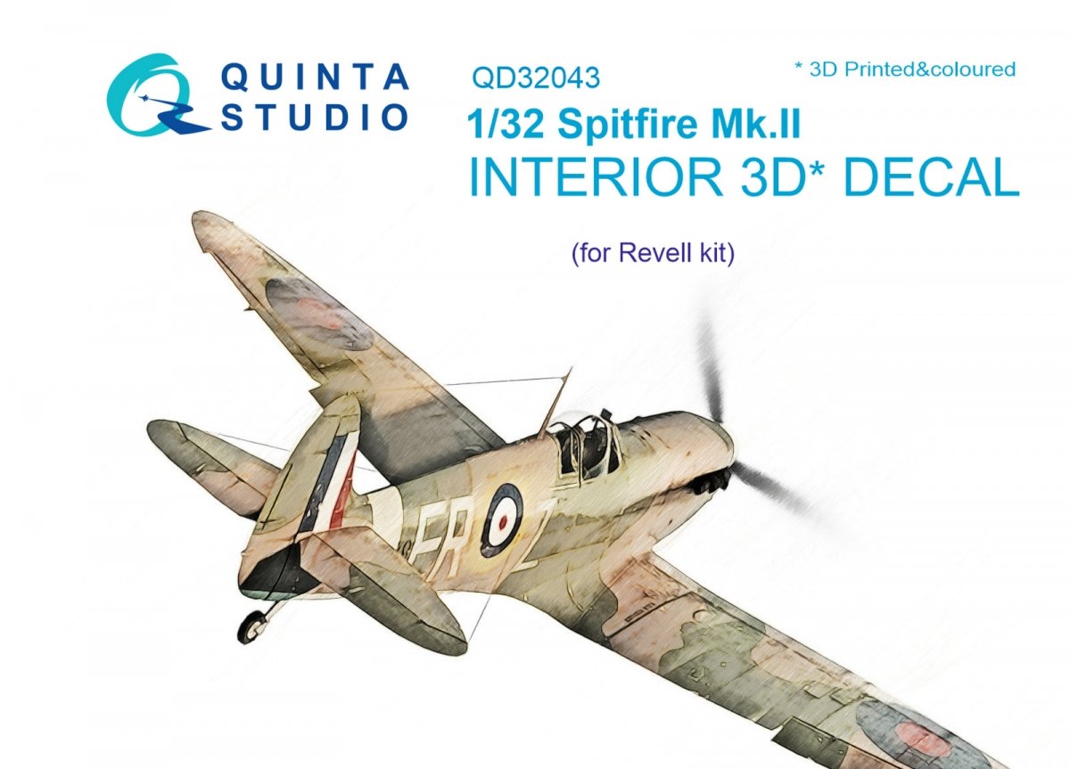 Intérieur imprimé en 3D et coloré sur papier décalcomanie pour Spitfire Mk. II (Quinta Studio QD32043) (pour maquette Revell) au 1/32
