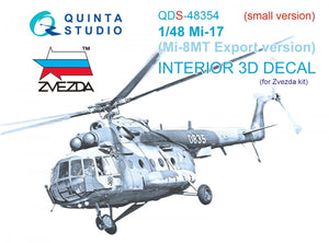 Intérieur imprimé en 3D et coloré sur papier décalcomanie (Zvezda) pour le Mi-17 (Mi-8MT version export) de Quinta Studio QDS-48354 (petite version) à l&amp;#39;échelle 1/48