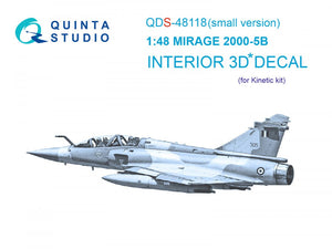 Intérieur imprimé en 3D et coloré sur papier décalcomanie Quinta Studio QDS-48118 Mirage 2000-5B (Kinetic) (Petite version) 1/48