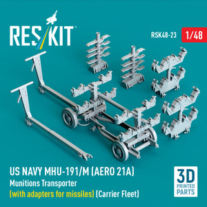 RESKIT RSK48-0023 US NAVY MHU-191/M (AERO 21A) Transporteur de munitions (avec adaptateurs pour missiles) (Flotte de porte-avions) (Maquette imprimée en 3D) 1/48 – immagine 2