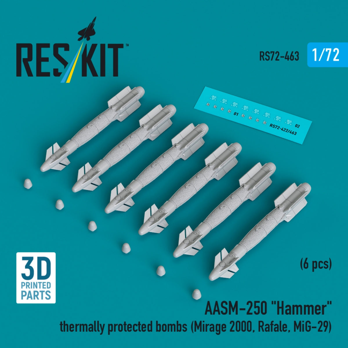 RESKIT RS72-0463 AASM-250 « Hammer » Bombes à protection thermique (6 pièces) (Impression 3D) 1/72 