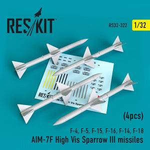 RESKIT RS32-0322 MISSILES AIM-7F HAUTE VISIBILITÉ SPARROW III (4 PIÈCES) 1/32