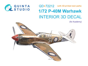 Quinta Studio QD+72212 P-40M Warhawk Intérieur imprimé en 3D et coloré sur papier décalcomanie (Academy) (avec pièces en résine imprimées en 3D) 1/72