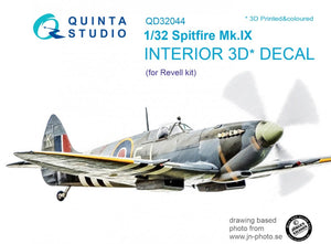 Intérieur imprimé en 3D et coloré sur papier décalcomanie pour Spitfire Mk. IX (Quinta Studio QD32044) (pour maquette Revell) au 1/32