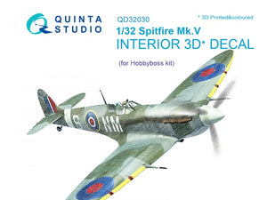 Intérieur du Spitfire Mk.V imprimé en 3D et coloré par Quinta Studio QD32030 sur papier décalcomanie (pour kit Hobbyboss) 1/32