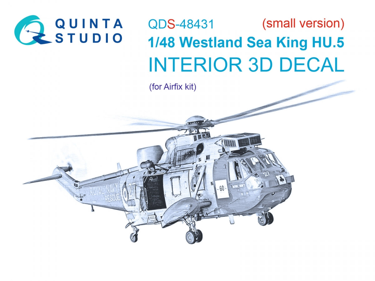 Intérieur imprimé en 3D et coloré sur papier décalcomanie Quinta Studio QDS-48431 Westland Sea King HU.5 (Airfix) (Petite version) 1/48