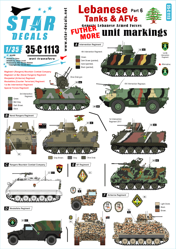 Star Decals 35-C1113 Chars et véhicules blindés libanais 6 1/35