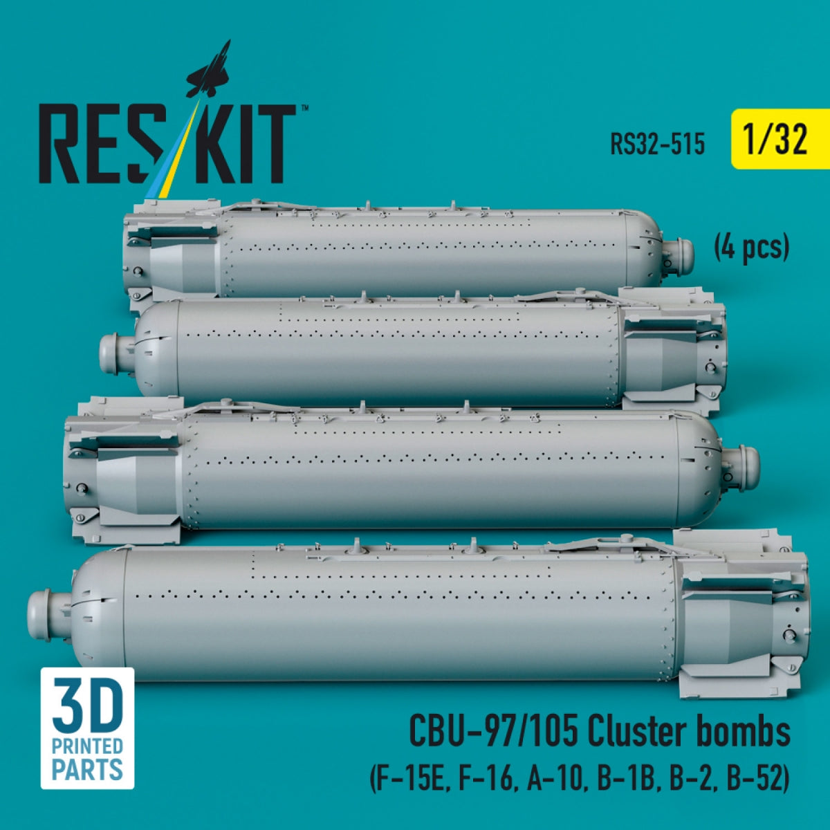 RESKIT RS32-0515 Bombes à fragmentation CBU-97/105 (4 pièces) (Impression 3D) 1/32 – immagine 2