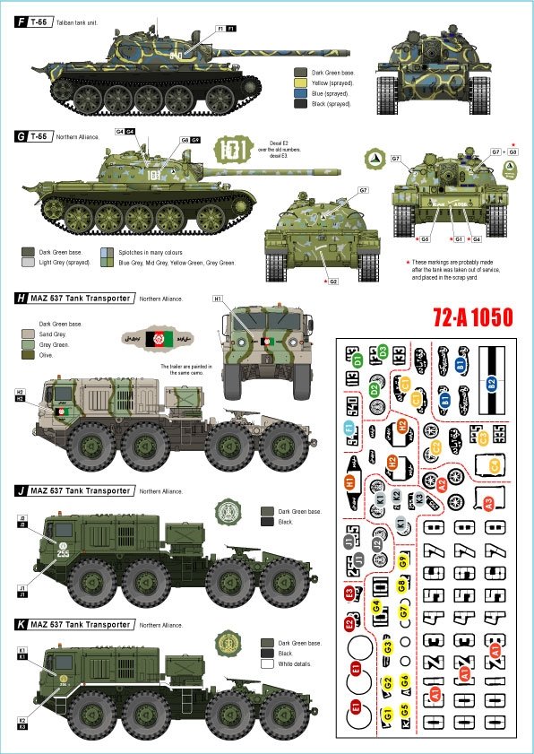 Star Decals 72-A1050 Guerre en Afghanistan n° 1. T-54B, T-55, T-55A, T-55AM et MAZ-537 1/72 – immagine 2