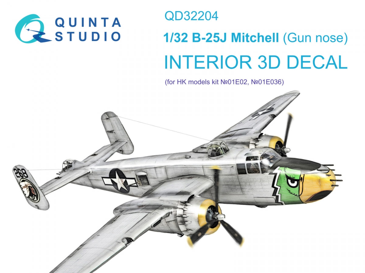 Quinta Studio QD32204 B-25J Mitchell Gun Nose, intérieur imprimé en 3D et coloré sur papier décalcomanie (HK models) 1/32