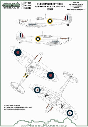 Décalcomanies ModelMaker IM48701 Cocardes et bandes de dérive pour Supermarine Spitfire - PREMIÈRE VERSION 1/48