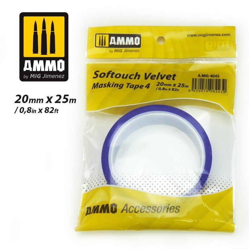 AMMO de Mig Jimenez 8243 SOFTOUCH VELVET MASKING TAPE 4 (20mm X 25M)
