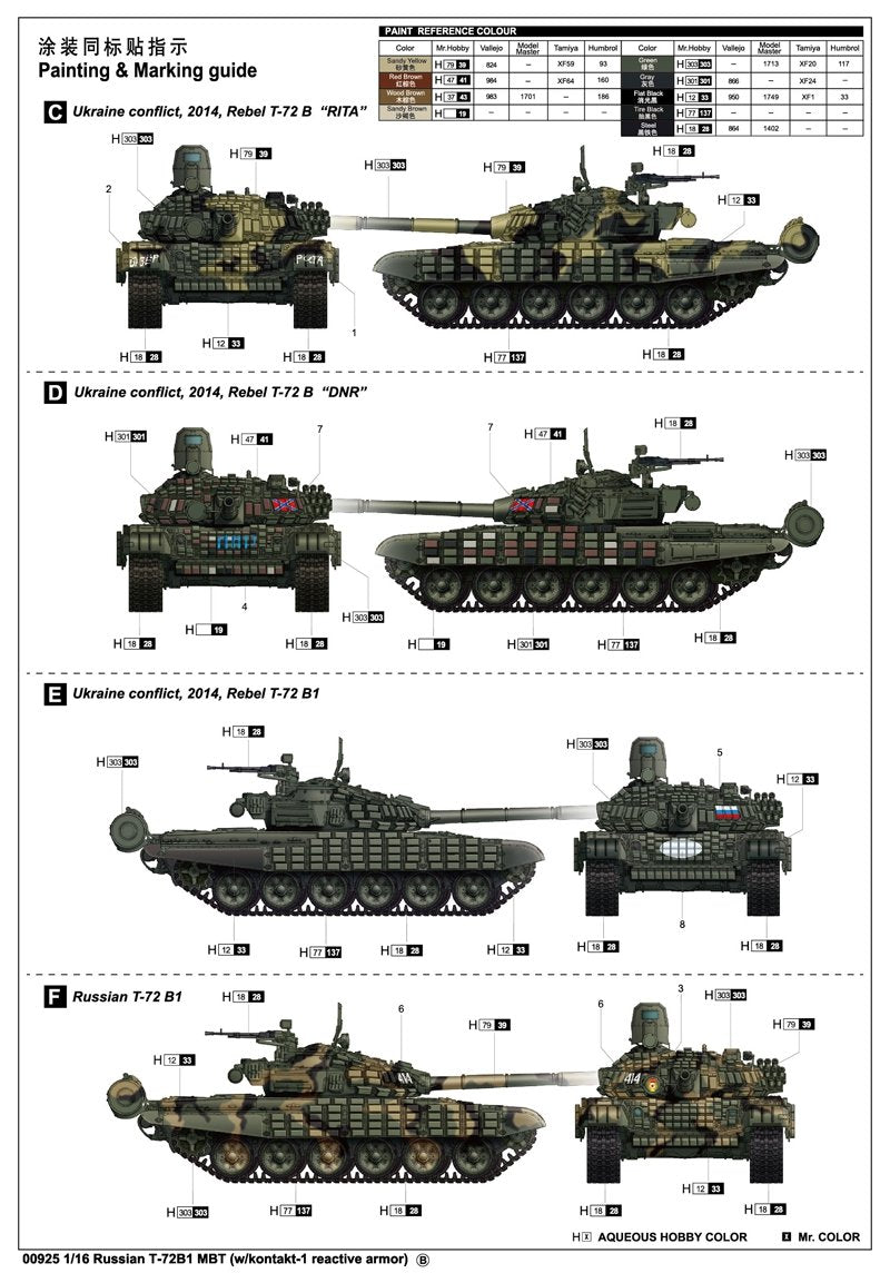 Trumpeter 00925 Char de combat principal russe T-72B1 avec blindage réactif Kontakt-1 1/16 – Bild 2