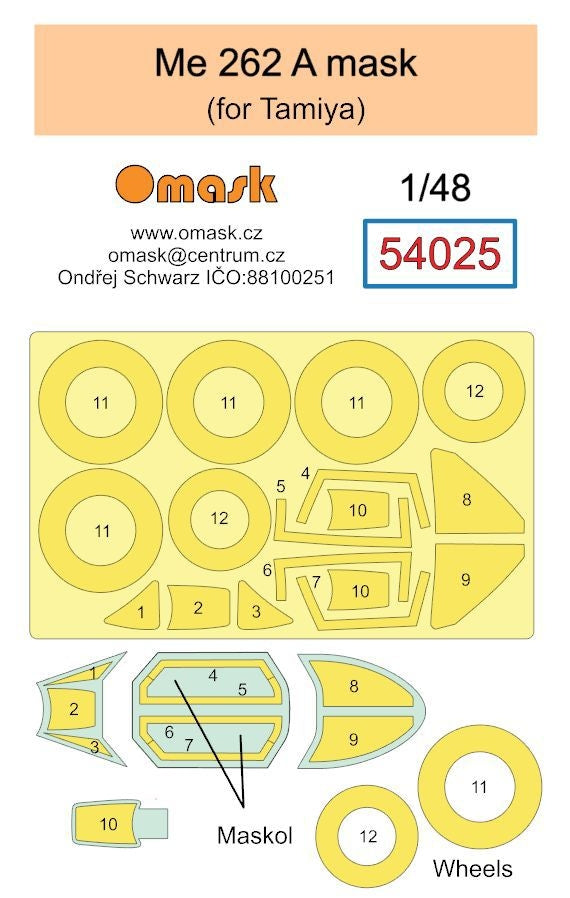 Masque Omask 54025 Me 262 A (pour Tamiya) 1/48
