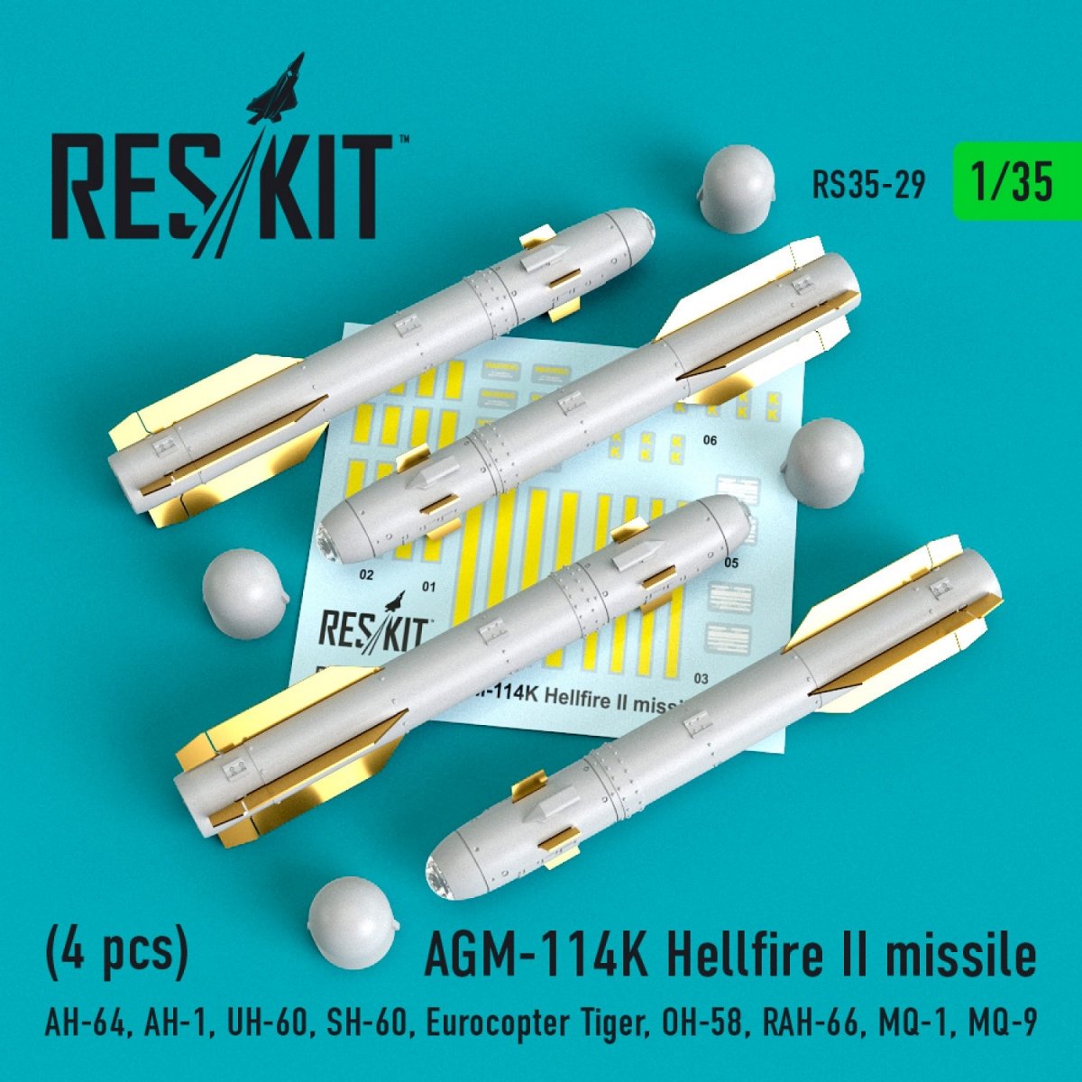 RESKIT RS35-0029 MISSILES AGM-114K HELLFIRE II (4 PIÈCES) 1/35