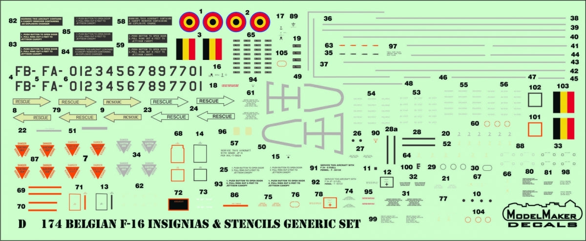 Décalcomanies ModelMaker D48174 Insignes et pochoirs belges pour F-16 - Jeu générique 1/48 – immagine 3