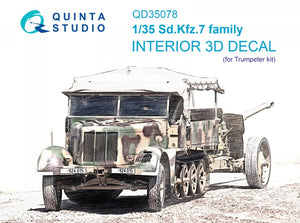 Intérieur imprimé en 3D et coloré sur papier décalcomanie (Trumpeter) pour la famille Sd.Kfz.7 de Quinta Studio QD35078, échelle 1/35
