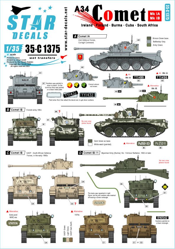 Star Decals 35-C1375 A34 Comet Opérateurs d'après-guerre 1/35