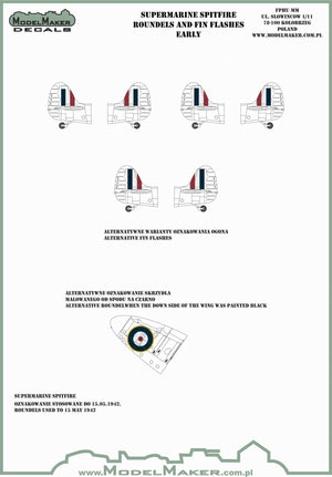 Décalcomanies ModelMaker IM48701 Cocardes et bandes de dérive pour Supermarine Spitfire - PREMIÈRE VERSION 1/48 – immagine 2