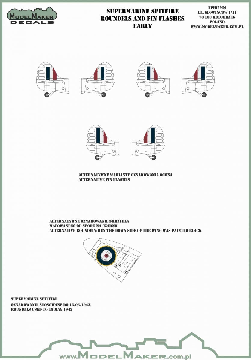 Décalcomanies ModelMaker IM48701 Cocardes et bandes de dérive pour Supermarine Spitfire - PREMIÈRE VERSION 1/48 – immagine 2