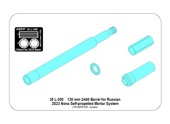 Canon Aber 35L-308 de 120 mm 2A60 pour mortier russe 2S23 Nona, échelle 1/35  – immagine 2