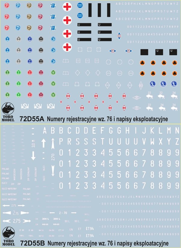 ToRo Model 72D55 Emblems, license plates wz76 and operational inscriptions of vehicles 1/72