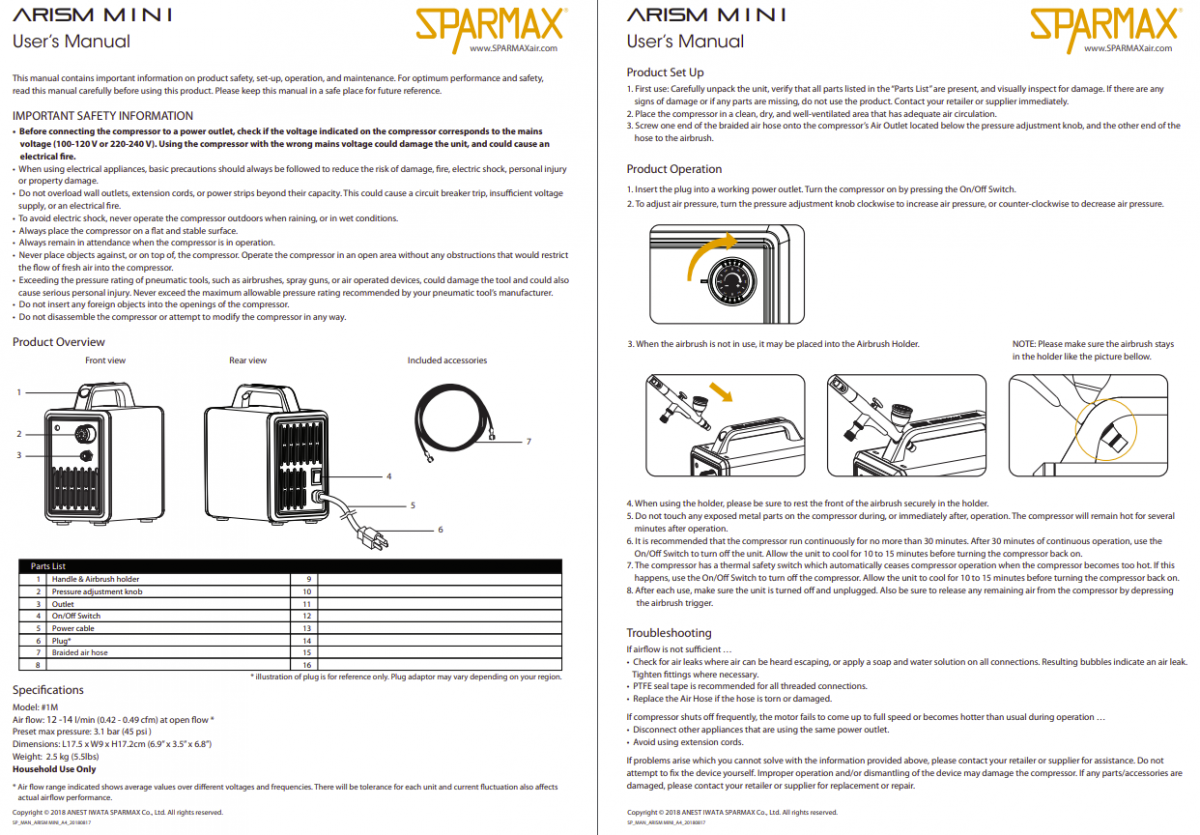 Kit Sparmax 1MSETSS Arism Mini : tuyau de 2 m, HB-040, pot de nettoyage pour aérographe – immagine 2