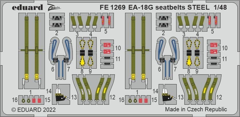 Ceintures de sécurité Eduard FE1269 EA-18G en acier Hobby Boss 1/48