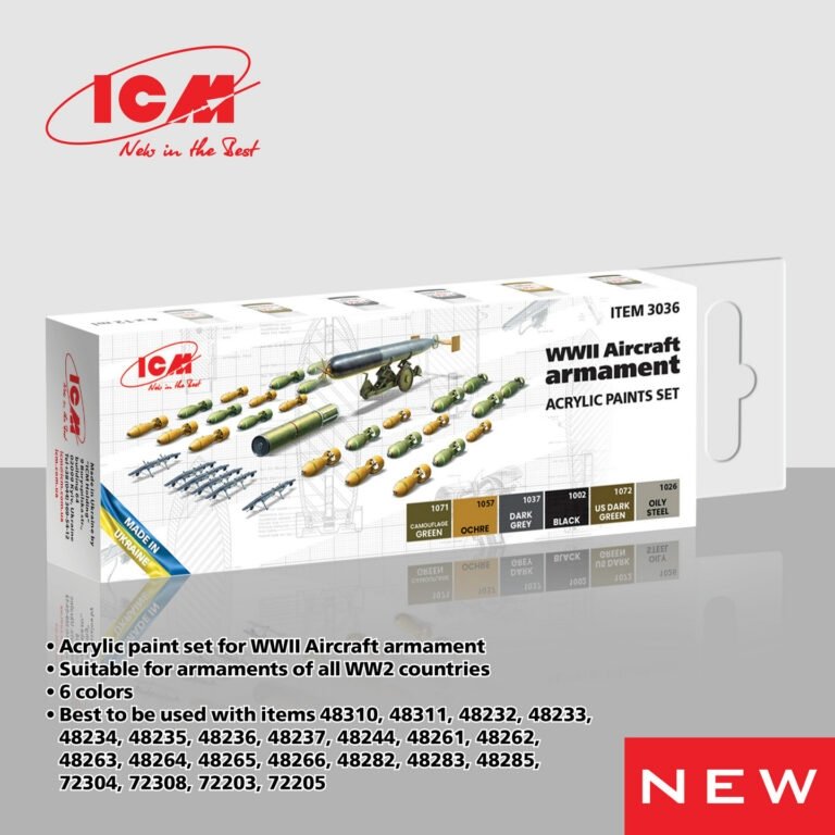 ICM 3036 Coffret de 6 peintures acryliques pour l'armement des avions de la Seconde Guerre mondiale (6 x 12 ml)