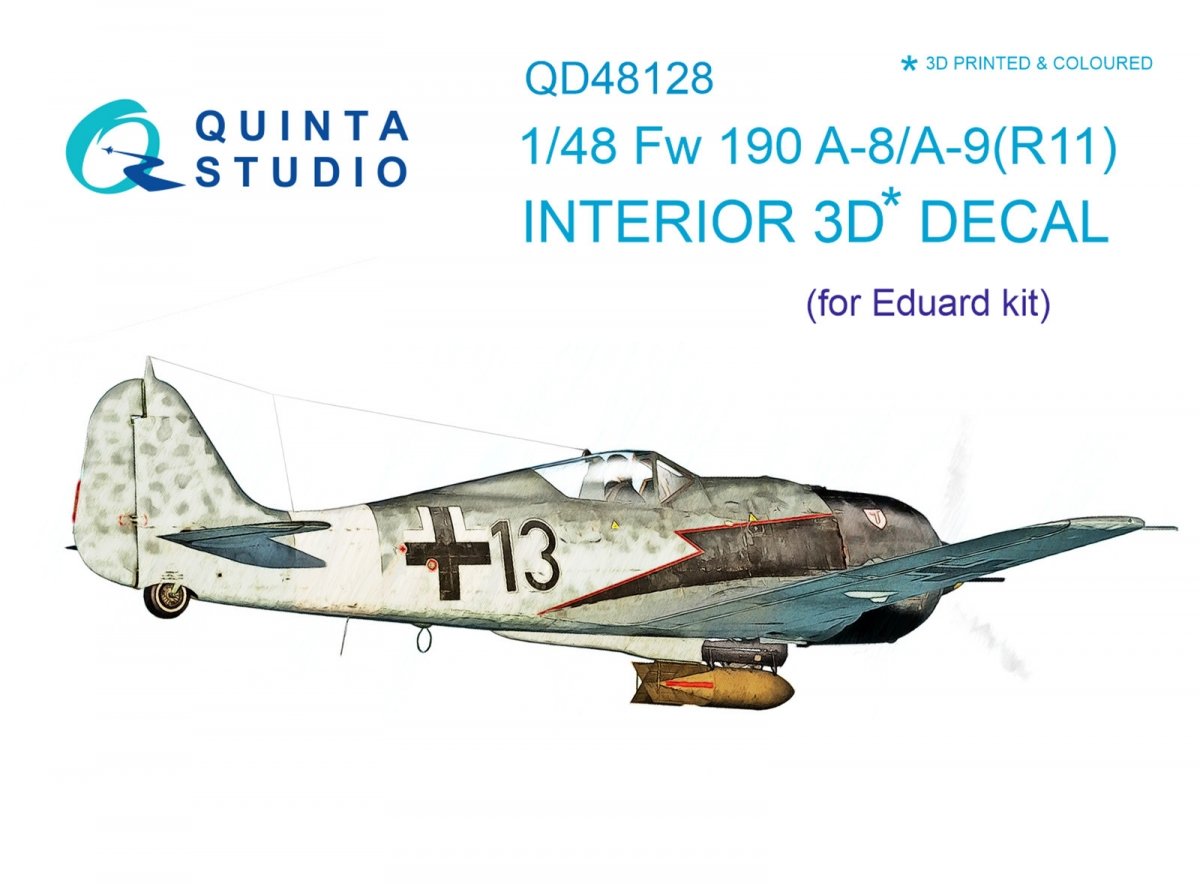 Intérieur imprimé en 3D et coloré sur papier décalcomanie Quinta Studio QD48128 Fw 190 A-8/A-9 (R11) (pour kit Eduard) 1/48