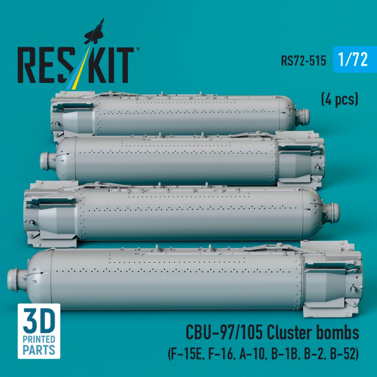 RESKIT RS72-0515 Bombes à fragmentation CBU-89A GATOR (4 pièces) (Impression 3D) 1/72 – imagen 2
