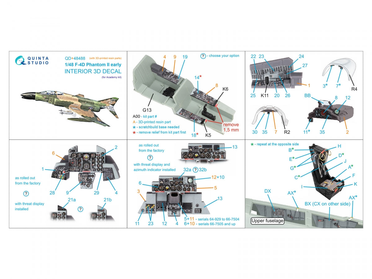 Quinta Studio QD+48488 F-4D Phantom II (première génération) Intérieur imprimé en 3D et coloré sur papier décalcomanie (Academy) (avec pièces en résine imprimées en 3D) 1/48 – Bild 3