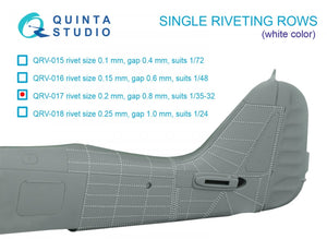 Quinta Studio QRV-017 Single riveting rows (rivet size 0.20 mm, gap 0.8 mm, suits 1/32 scale), White color, total length 5.8 m/19 ft