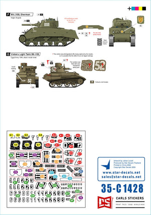 Star Decals 35-C1428 Marquages ​​des premiers véhicules blindés de Tsahal (IDF) n° 2. Véhicules blindés israéliens (1948-1949) : Sherman 75 mm, Sherman 105 mm, Cromwell Mk IVF, Hotchkiss 39 H, Vickers Light Tank Mk VI B. Échelle : 1/35  – Bild 3
