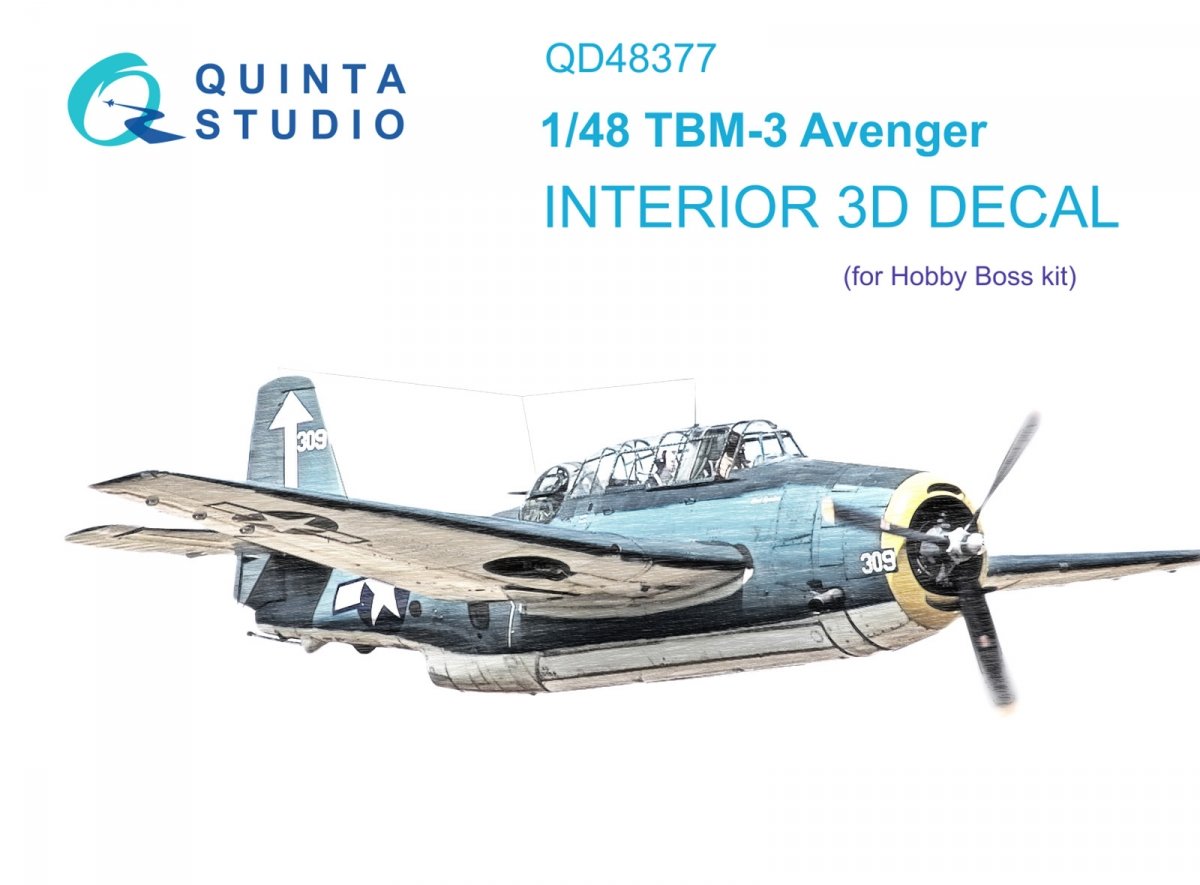 Intérieur imprimé en 3D et coloré sur papier décalcomanie Quinta Studio QD48377 TBM-3 Avenger (Hobby Boss) 1/48