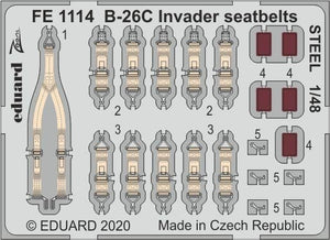 Ceintures de sécurité Eduard FE1114 B-26C Invader en acier, échelle 1/48 ICM