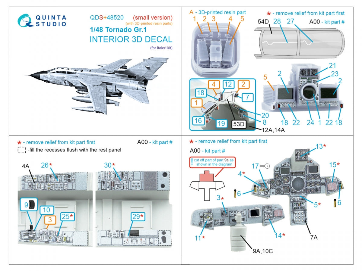 Quinta Studio QDS+48520 Tornado Gr.1 Intérieur coloré imprimé en 3D sur papier décalcomanie (Italeri) (petite version) (avec pièces en résine imprimées en 3D) 1/48 – image 7