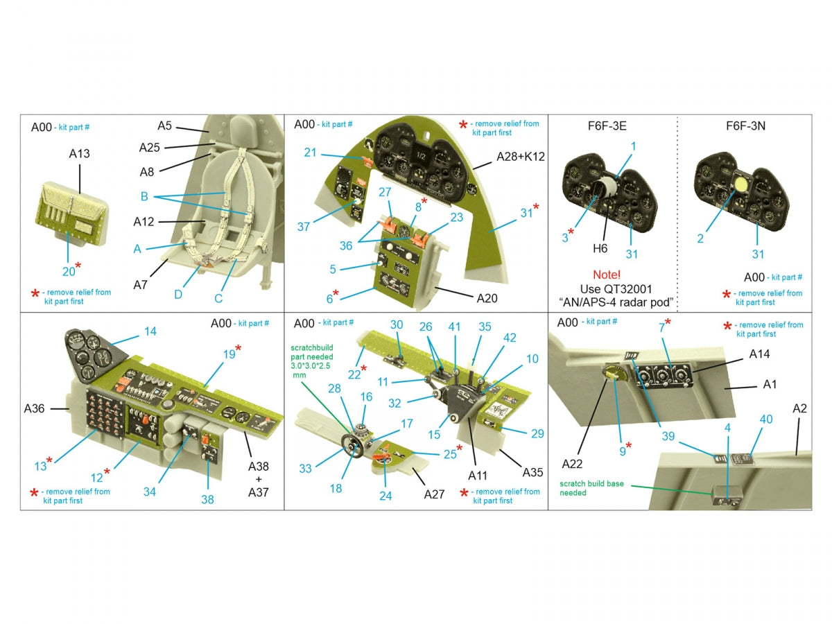 Intérieur coloré imprimé en 3D sur papier décalcomanie Quinta Studio QD32189 F6F-3E/N Hellcat (Trumpeter) 1/32 – immagine 2
