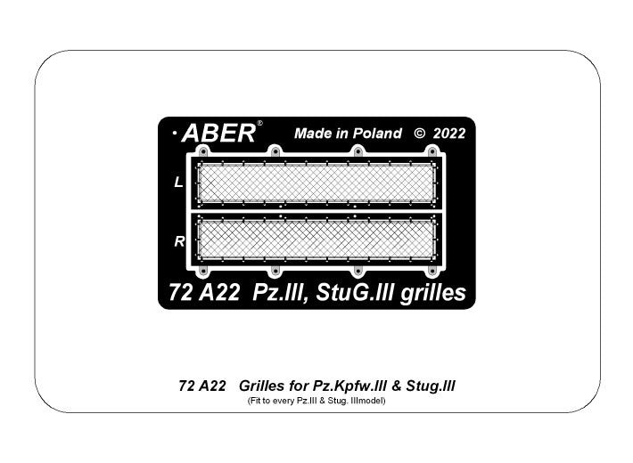 Aber 72A22 Grills for Pz.Kpfw.III &amp; StuG III 1/72