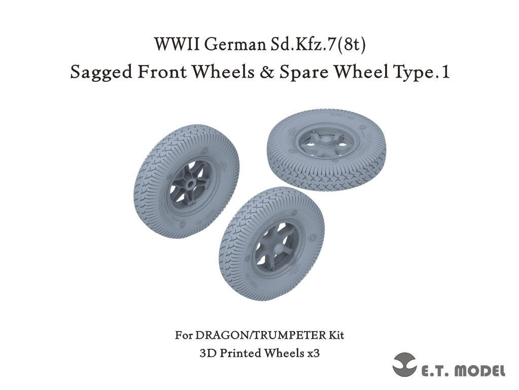 ET Model P35-132 Sd.Kfz.7(8t) allemand de la Seconde Guerre mondiale, roues avant affaissées et roue de secours type 1 pour maquette Dragon/Trumpeter au 1/35