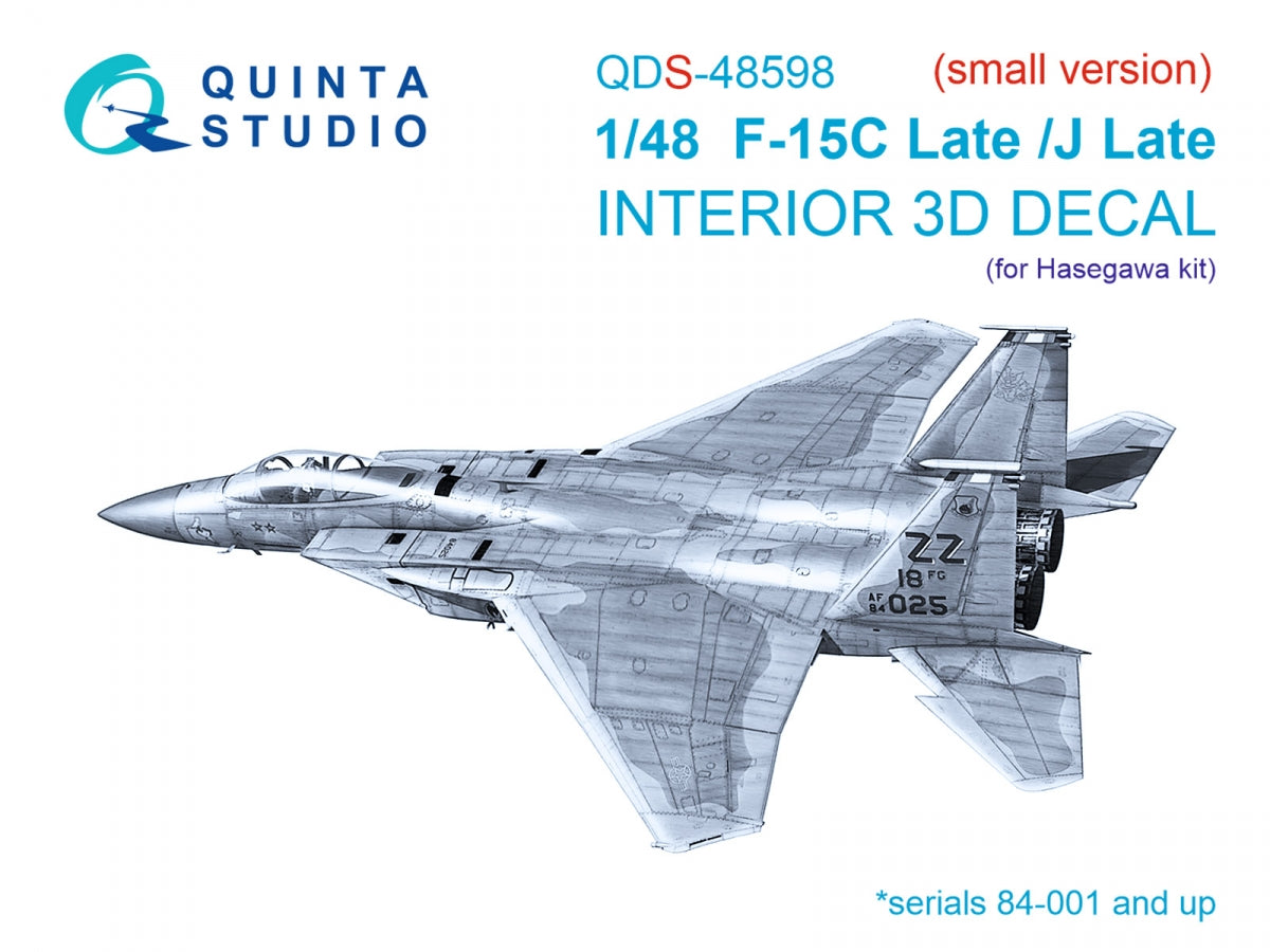 Quinta Studio QDS-48598 F-15C Late/F-15J Late 3D-Printed &amp;amp; colored Interior on decal paper (Hasegawa) (Small version) 1/48