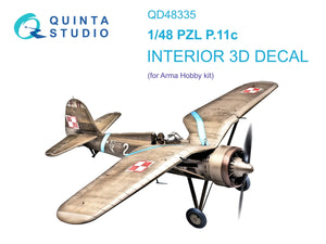 Intérieur imprimé en 3D et coloré sur papier décalcomanie Quinta Studio QD48335 PZL P.11c (Arma Hobby) 1/48