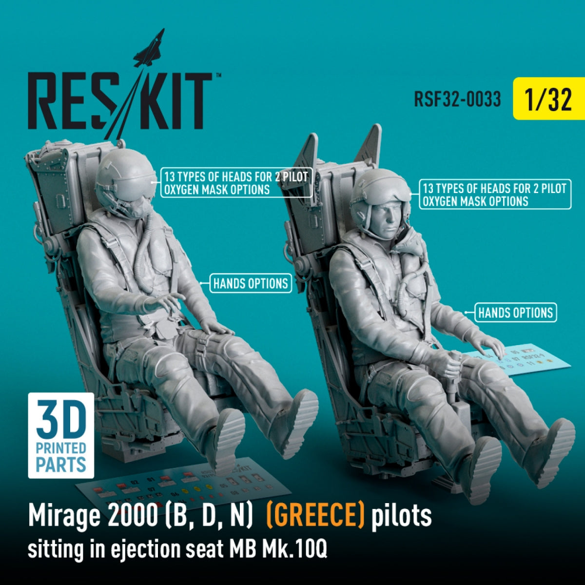 RESKIT RSF32-0033 Mirage 2000 (B, D, N) (GRÈCE) pilotes assis dans un siège éjectable MB Mk.10Q (2 pièces) (Impression 3D) 1/32