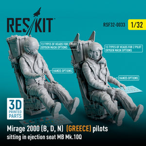RESKIT RSF32-0033 Mirage 2000 (B, D, N) (GRÈCE) pilotes assis dans un siège éjectable MB Mk.10Q (2 pièces) (Impression 3D) 1/32